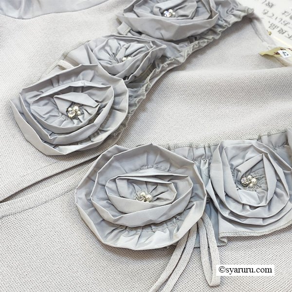 画像5: 【SuperBeauty  】★タフタ素材袖花モチーフ付ニットカーディガン (5)