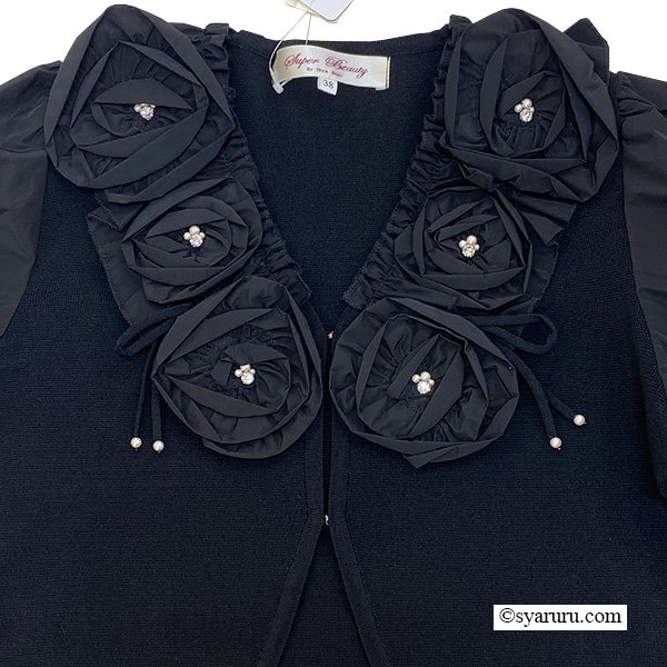 画像11: 【SuperBeauty  】★タフタ素材袖花モチーフ付ニットカーディガン (11)