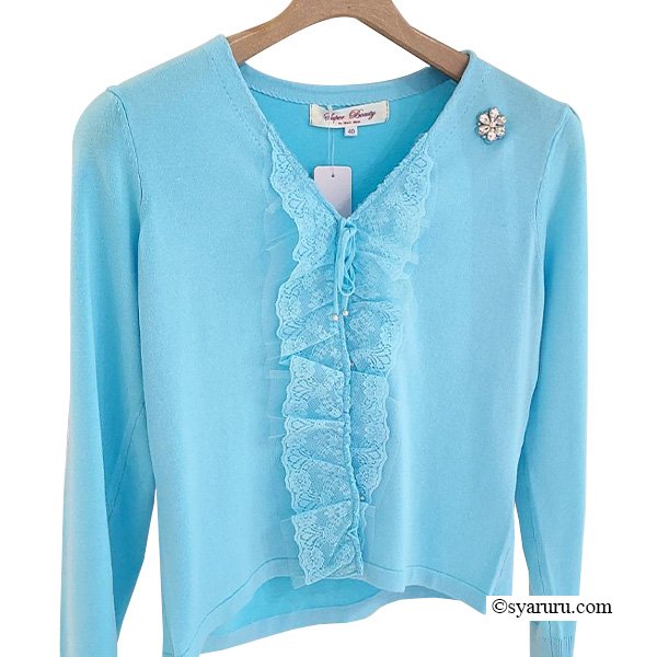 画像9: 【SuperBeauty  】★前立てレースフリルデザインニットカーディガン (9)