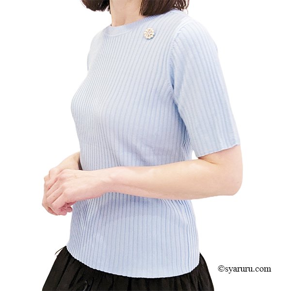 画像2: 【SuperBeauty  】★裾フリルリブ編み半袖セーター《送料220円代引は通常送料》 (2)