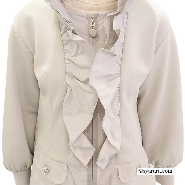 画像2: 【SuperBeauty  】★フリル衿異素材ジャケット (2)