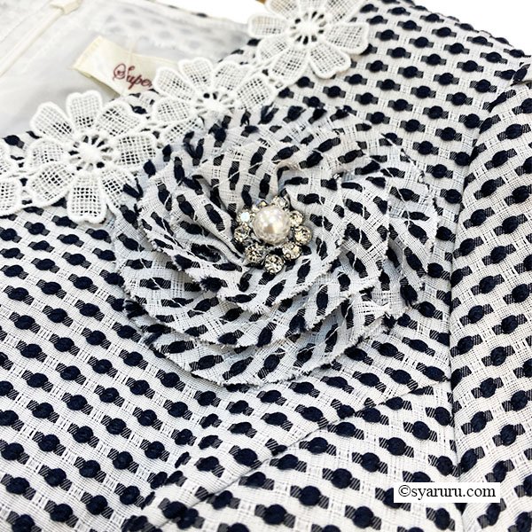 画像12: 【SuperBeauty  】ドット柄コサージュ付きVネック半袖ワンピース (12)