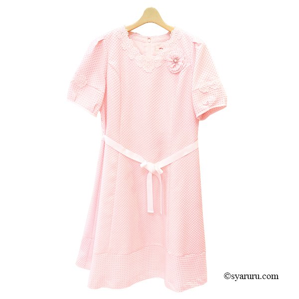 画像3: 【SuperBeauty  】ドット柄コサージュ付きVネック半袖ワンピース (3)