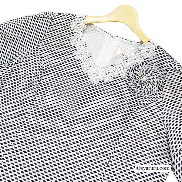 画像10: 【SuperBeauty  】ドット柄コサージュ付きVネック半袖ワンピース (10)