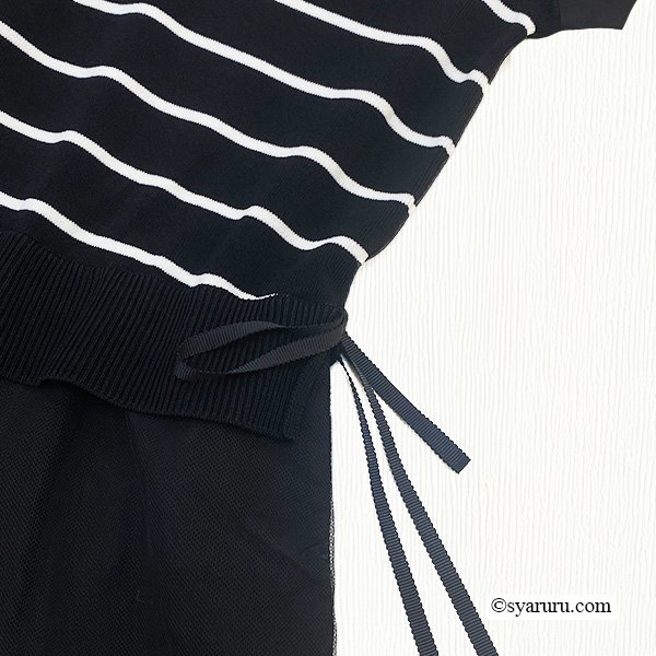 画像11: 【SuperBeauty  】★ボーダー柄ワンピースニットタフタ素材の (11)