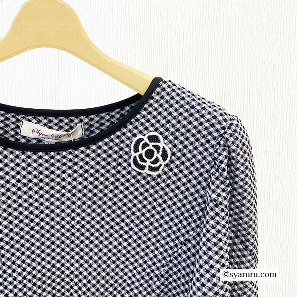 画像6: 【SuperBeauty  】裾レースギンガムチェックジャージ素材ワンピース (6)