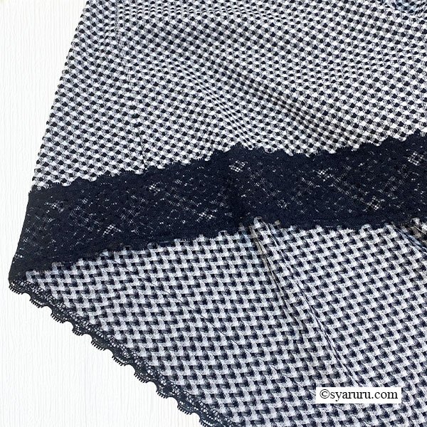 画像9: 【SuperBeauty  】裾レースギンガムチェックジャージ素材ワンピース (9)