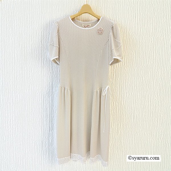 画像2: 【SuperBeauty  】裾レースギンガムチェックジャージ素材ワンピース (2)