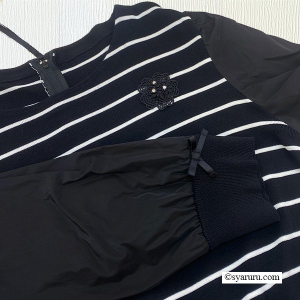 画像7: 【SuperBeauty  】★ボーダー柄ワンピースニットタフタ素材の (7)