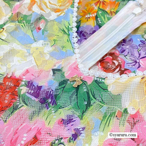 画像6: 【SuperBeauty  】多色大花プリントレース素材半袖ワンピース (6)