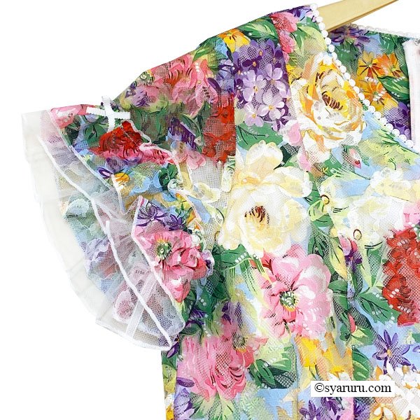 画像4: 【SuperBeauty  】多色大花プリントレース素材半袖ワンピース (4)