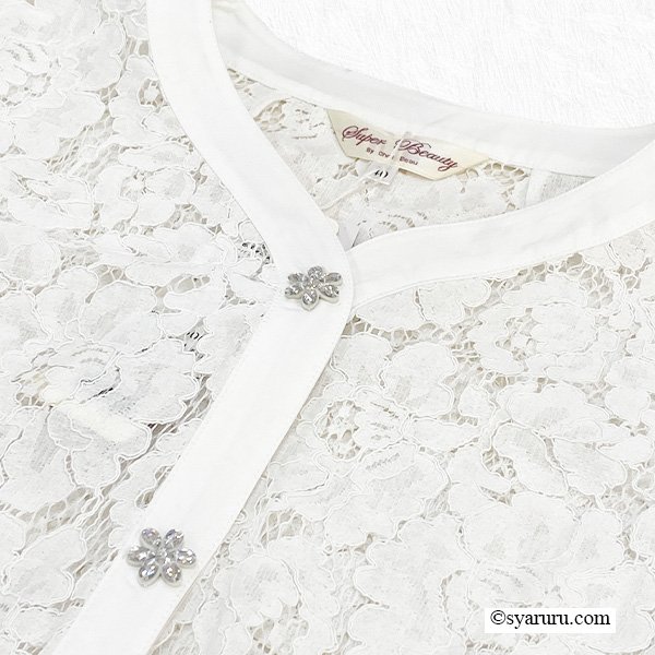 画像8: 【SuperBeauty  】レースタフタ素材切替Vネックブラウス《送料220円代引は通常送料》 (8)