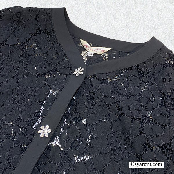 画像4: 【SuperBeauty  】レースタフタ素材切替Vネックブラウス《送料220円代引は通常送料》 (4)