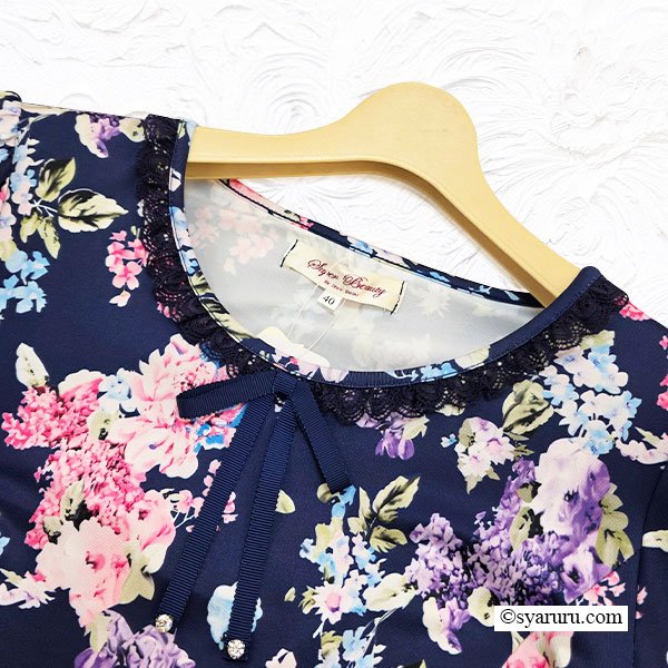 画像4: 【SuperBeauty  】袖先使い多色プリント長袖ワンピース (4)