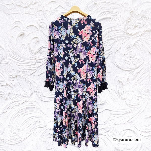 画像3: 【SuperBeauty  】袖先使い多色プリント長袖ワンピース (3)