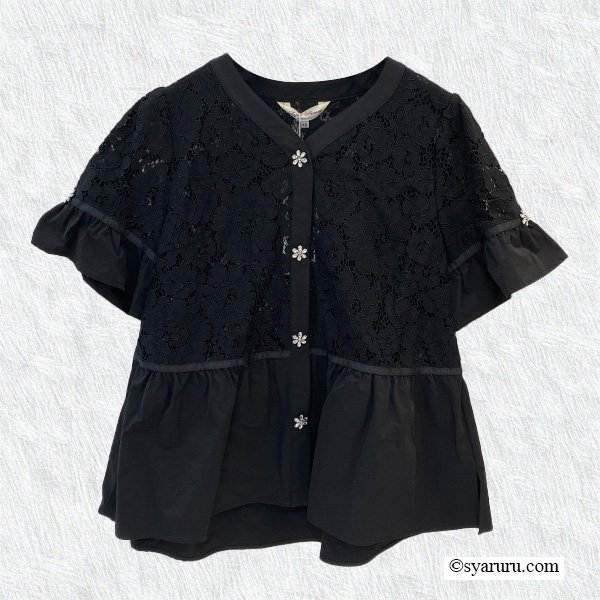 画像2: 【SuperBeauty  】レースタフタ素材切替Vネックブラウス《送料220円代引は通常送料》 (2)