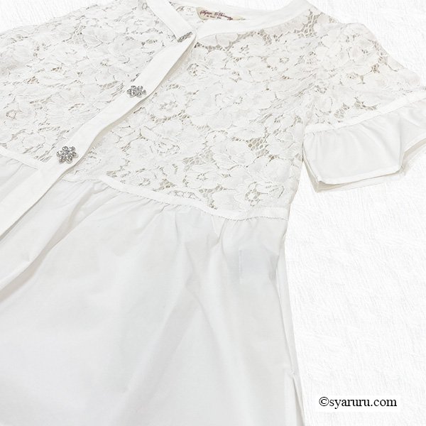 画像7: 【SuperBeauty  】レースタフタ素材切替Vネックブラウス《送料220円代引は通常送料》 (7)