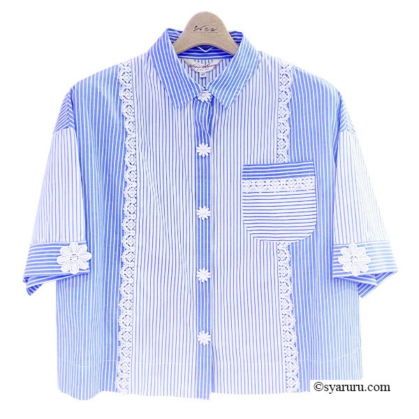 画像2: 【SuperBeauty  】ストライプ柄ショートブラウス (2)