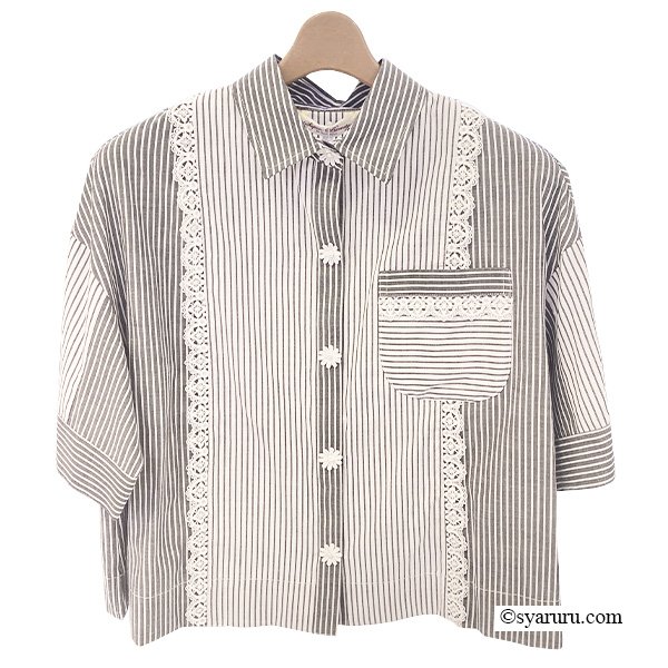 画像4: 【SuperBeauty  】ストライプ柄ショートブラウス (4)