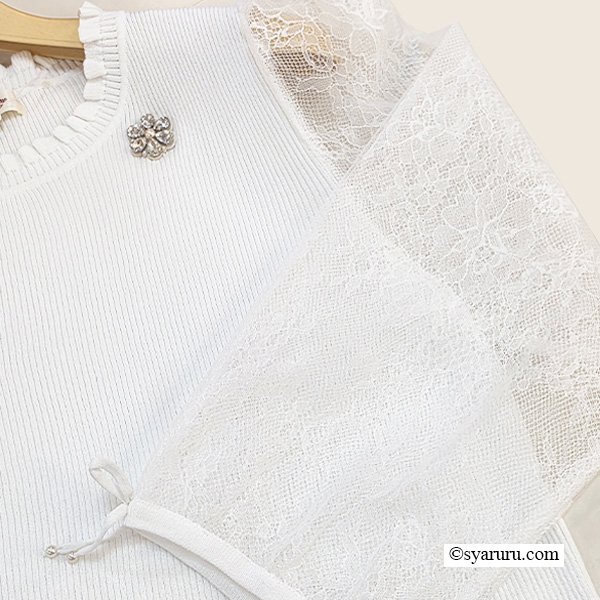 画像11: 【SuperBeauty  】★レースチュール素材の2重袖フリルデザインセーター (11)