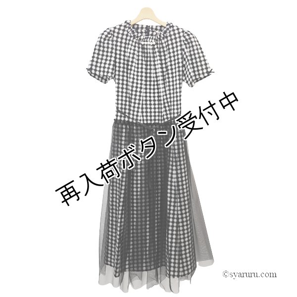 画像2: 【SuperBeauty  】胸元パール付レイヤード風ギンガムワンピース (2)