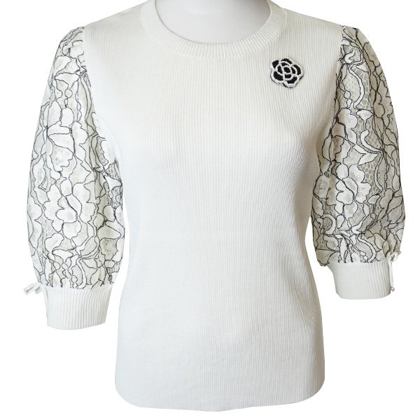 画像6: 【SuperBeauty  】配色刺繍袖切替リブ編みニット (6)