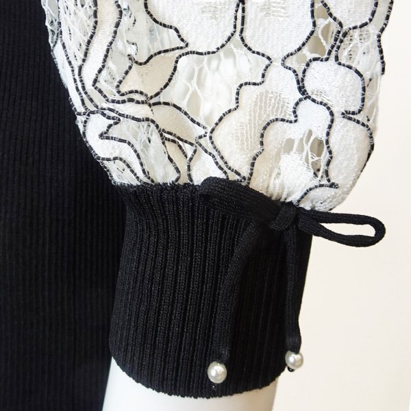 画像5: 【SuperBeauty  】配色刺繍袖切替リブ編みニット (5)