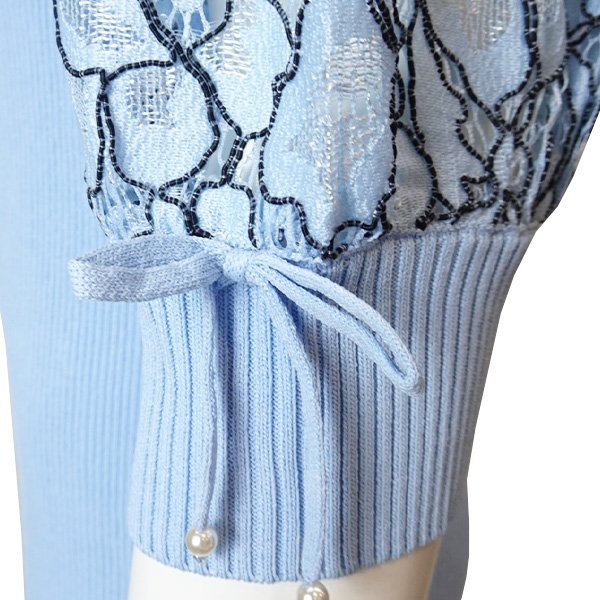 画像8: 【SuperBeauty  】配色刺繍袖切替リブ編みニット (8)