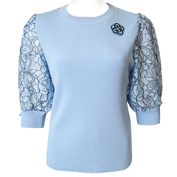 画像7: 【SuperBeauty  】配色刺繍袖切替リブ編みニット (7)