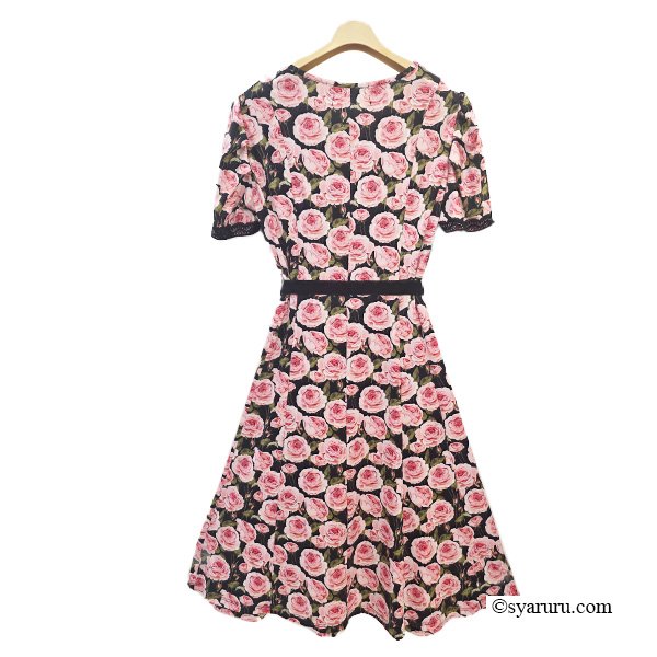 画像5: 【SuperBeauty  】バラ柄プリント半袖ワンピース (5)