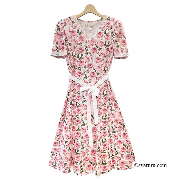画像7: 【SuperBeauty  】バラ柄プリント半袖ワンピース (7)