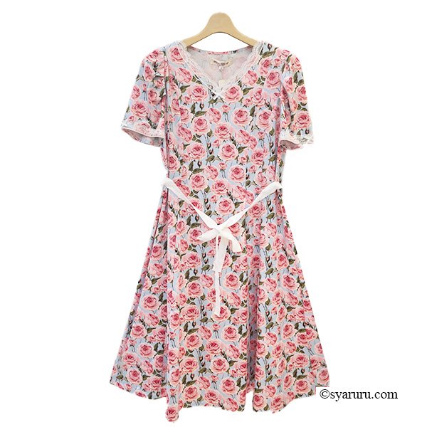 画像6: 【SuperBeauty  】バラ柄プリント半袖ワンピース (6)