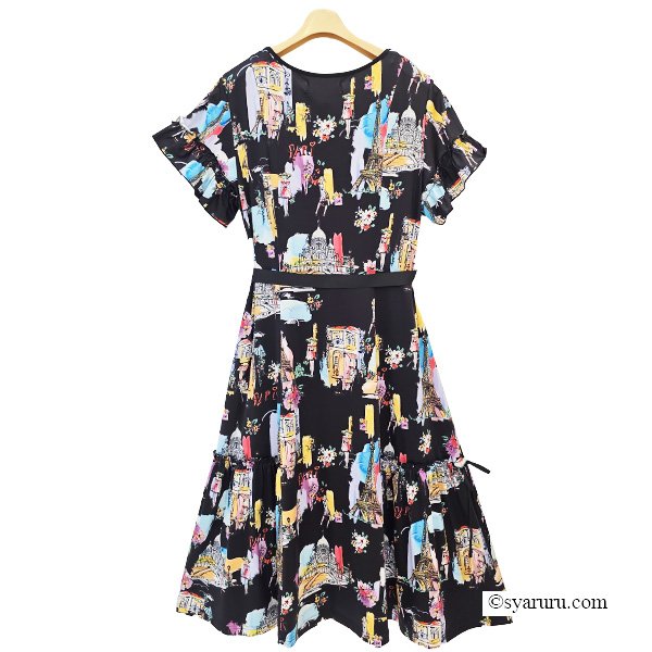 画像3: 【SuperBeauty  】Parisプリントスクエアネックワンピース (3)