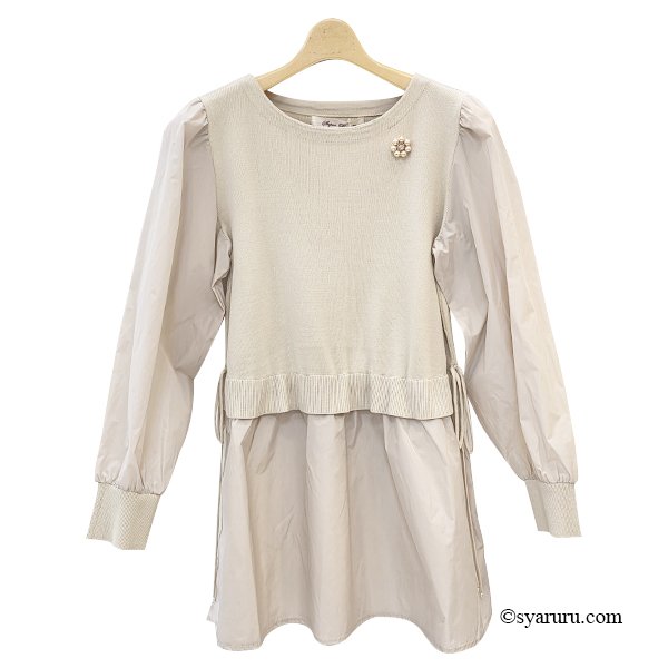 画像3: 【SuperBeauty  】★ニットタフタ切替ニットチュニック (3)