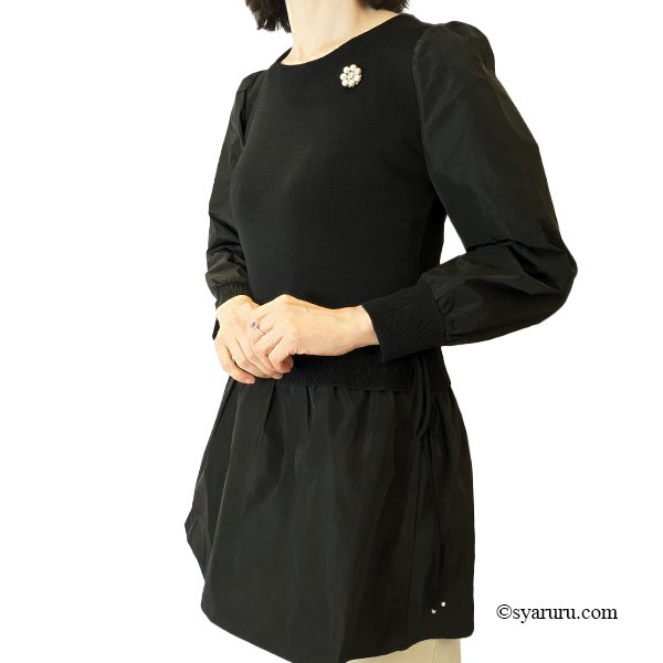 画像2: 【SuperBeauty  】★ニットタフタ切替ニットチュニック (2)