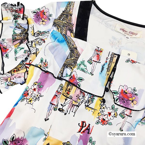 画像10: 【SuperBeauty  】Parisプリントスクエアネックワンピース (10)