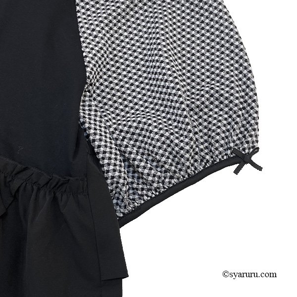 画像5: 【SuperBeauty  】袖ギンガムチェック柄胸元花デザインチュニックTシャツ《送料220円代引は通常送料》 (5)