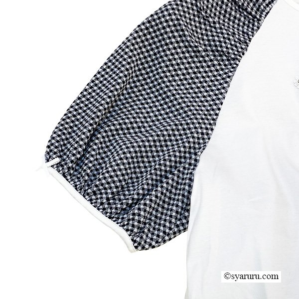 画像6: 【SuperBeauty  】袖ギンガムチェック柄胸元花デザインチュニックTシャツ《送料220円代引は通常送料》 (6)