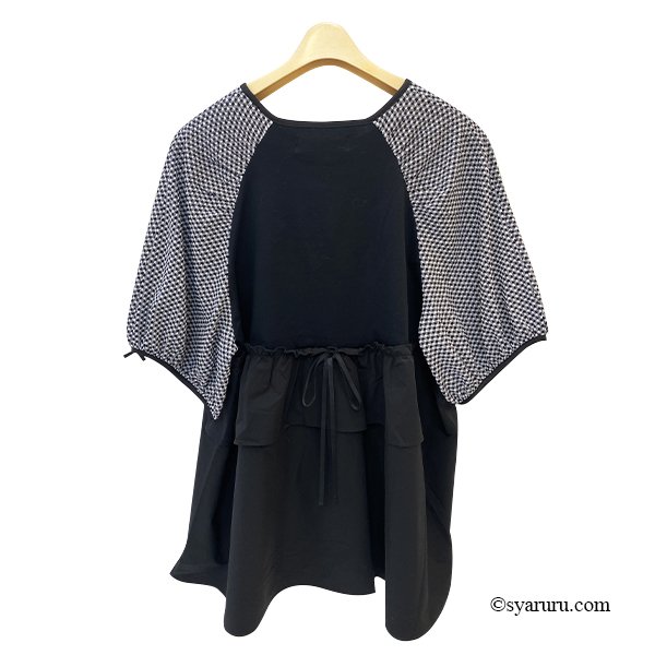 画像4: 【SuperBeauty  】袖ギンガムチェック柄胸元花デザインチュニックTシャツ《送料220円代引は通常送料》 (4)