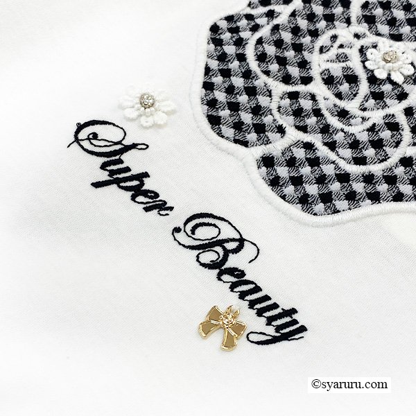 画像9: 【SuperBeauty  】袖ギンガムチェック柄胸元花デザインチュニックTシャツ《送料220円代引は通常送料》 (9)