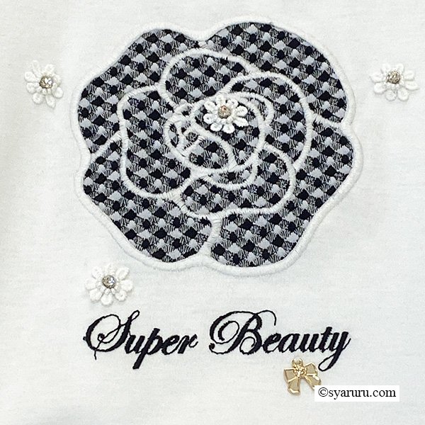 画像11: 【SuperBeauty  】袖ギンガムチェック柄胸元花デザインチュニックTシャツ《送料220円代引は通常送料》 (11)