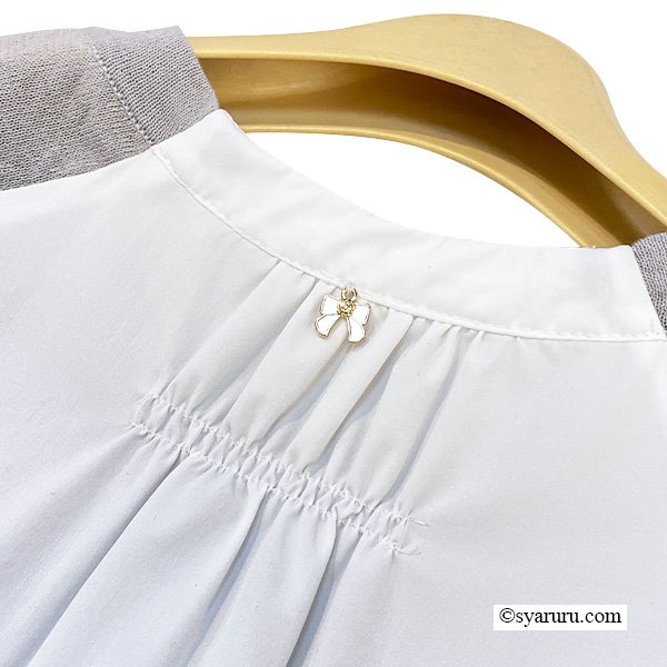 画像10: 【SuperBeauty  】コサージュ付ニットブラウス素材のレイヤード風ロングブラウス (10)