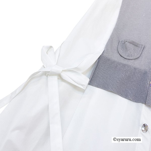 画像8: 【SuperBeauty  】コサージュ付ニットブラウス素材のレイヤード風ロングブラウス (8)