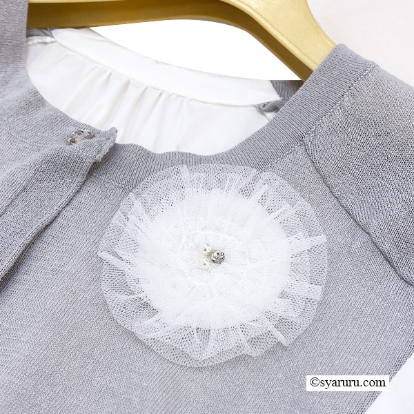 画像4: 【SuperBeauty  】コサージュ付ニットブラウス素材のレイヤード風ロングブラウス (4)