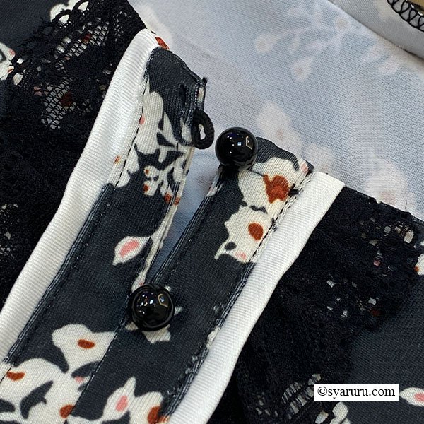 画像11: 【SuperBeauty  】胸元フリルボタンデザイン半袖花柄プリントワンピース (11)