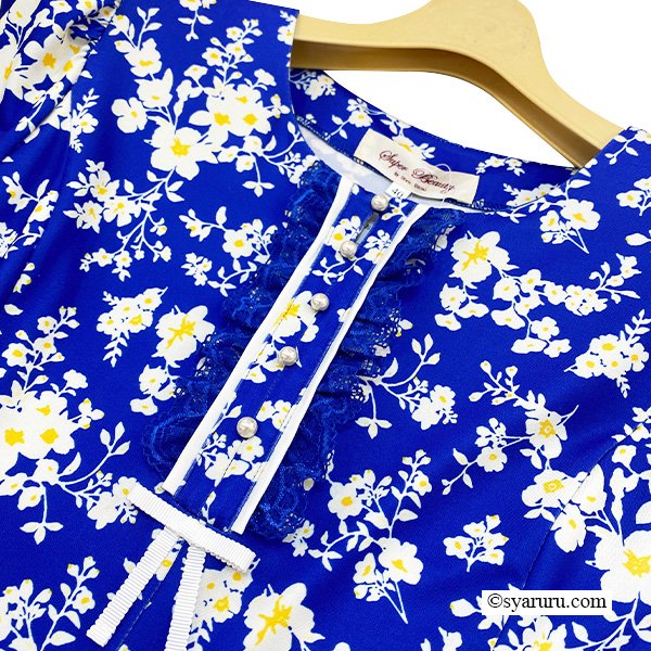 画像6: 【SuperBeauty  】胸元フリルボタンデザイン半袖花柄プリントワンピース (6)