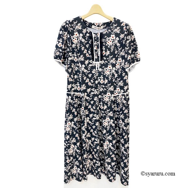 画像4: 【SuperBeauty  】胸元フリルボタンデザイン半袖花柄プリントワンピース (4)