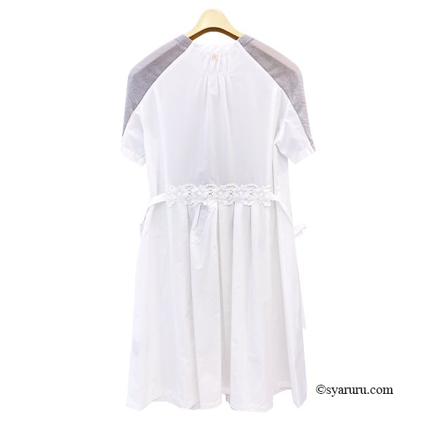 画像3: 【SuperBeauty  】コサージュ付ニットブラウス素材のレイヤード風ロングブラウス (3)