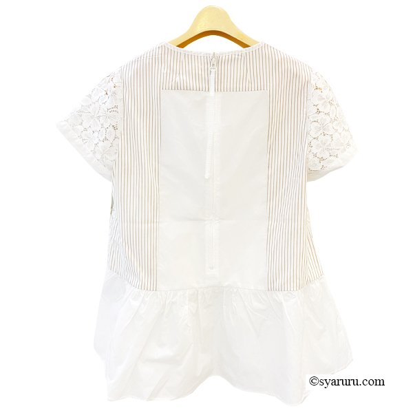 画像4: 【SuperBeauty  】後ろストライプ柄レース半袖ブラウス《送料220円代引は通常送料》 (4)