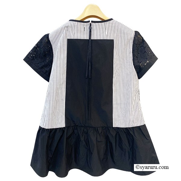 画像2: 【SuperBeauty  】後ろストライプ柄レース半袖ブラウス《送料220円代引は通常送料》 (2)